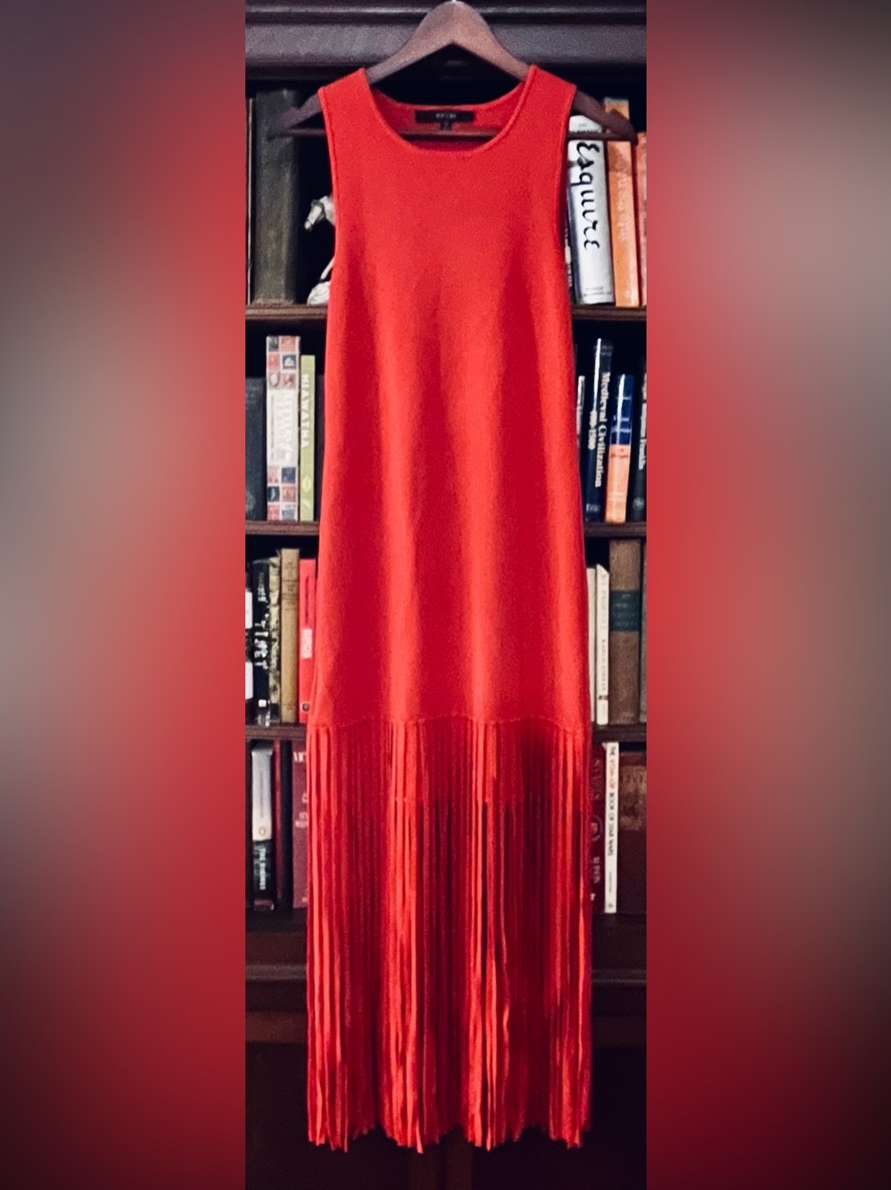 Toccin Margaux Fringe Midi Sheath in Vibrant Red Poppy
